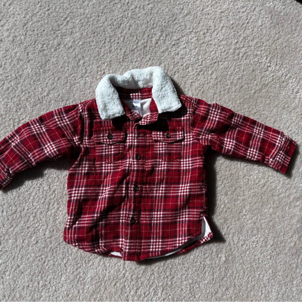 Cozy Red Plaid infant/baby jacket 9M brand is Carters